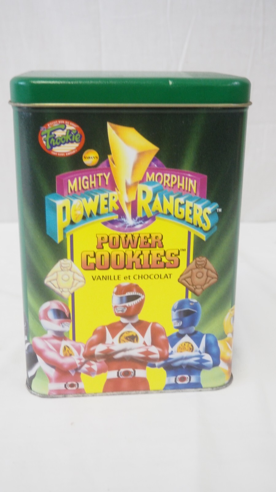 Vintage 1994 Mighty Morphin Power Rangers French / English Power Cookie Tin Box