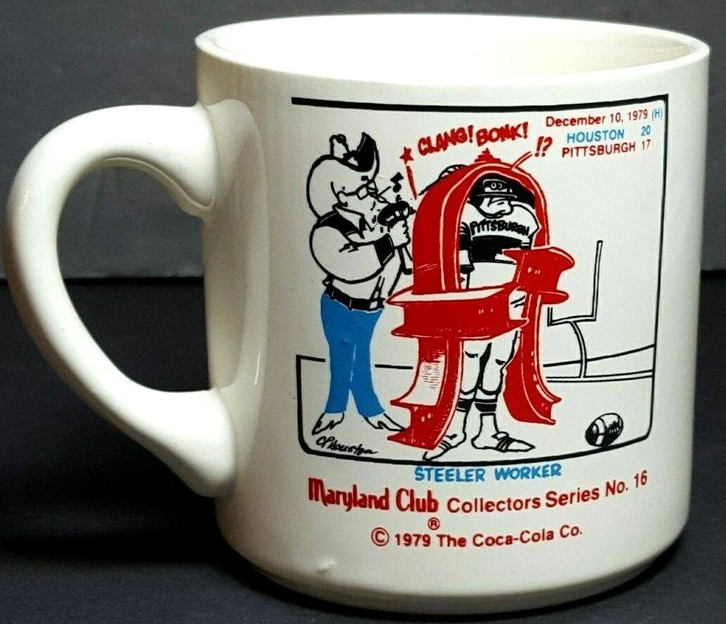 Vtg 1979 MARYLAND CLUB COFFEE MUG Houston/Pittsburgh COLLECTOR #16 Coca Cola 1l8