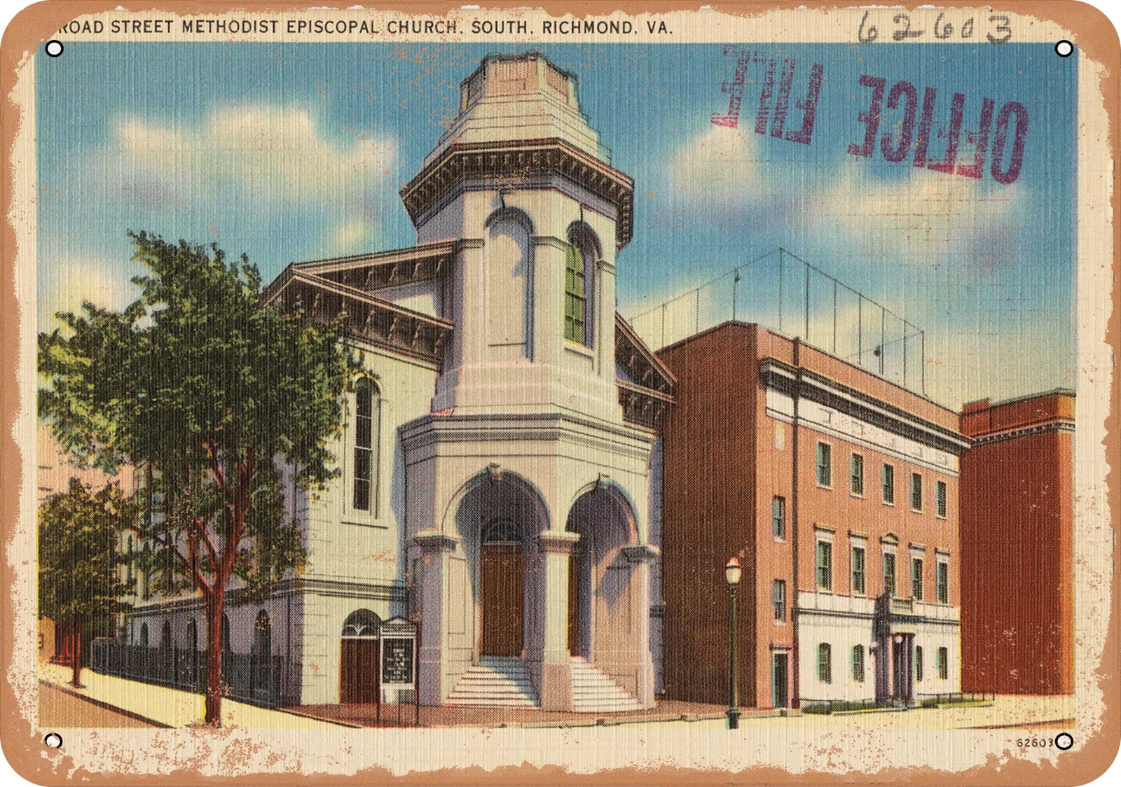 METAL SIGN – Virginia Postcard – Broad Street Methodist Episcopal Church, south