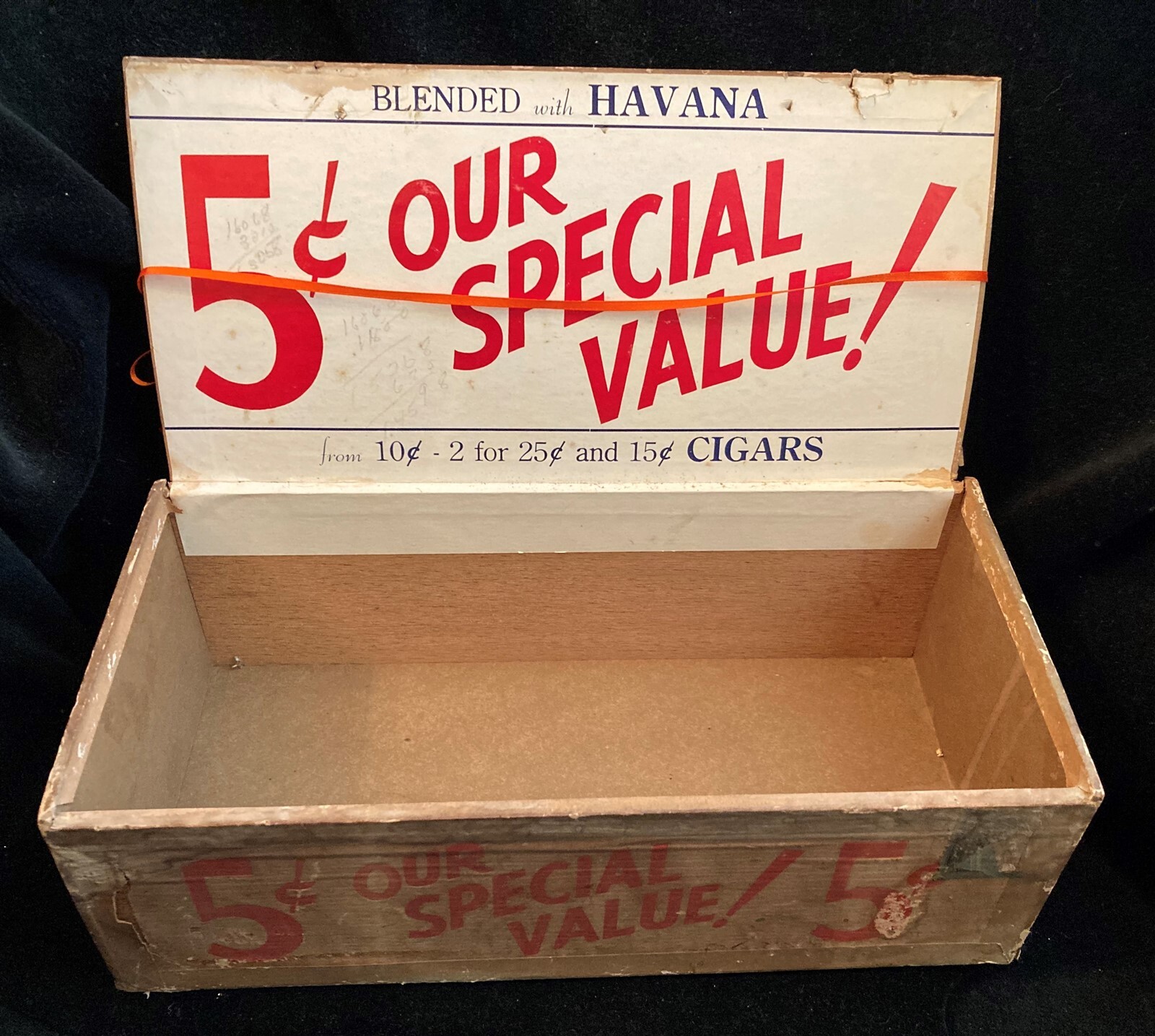 Vintage Wood And Cardboard Cigar Display Box With Lid 11.5 x 5.5 x 4 Inches