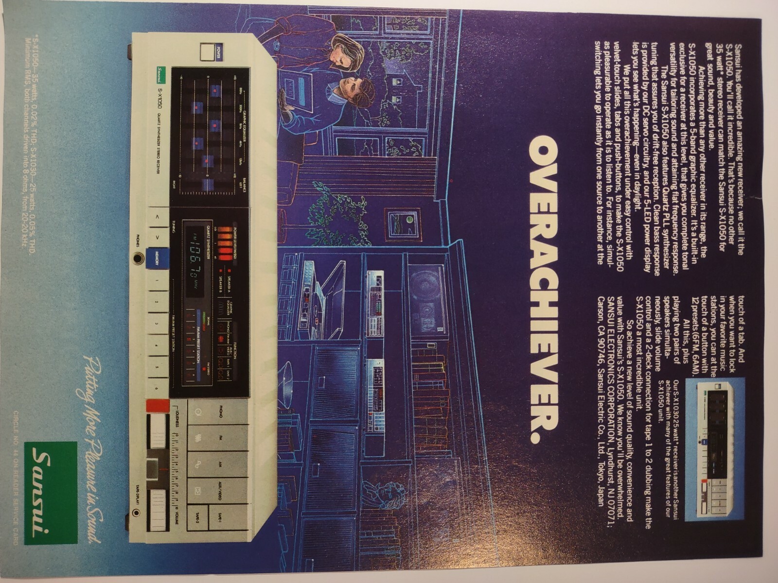 Sansui Overachiever SX1050 Audio Synthesizer Vintage 1990s Print Ad