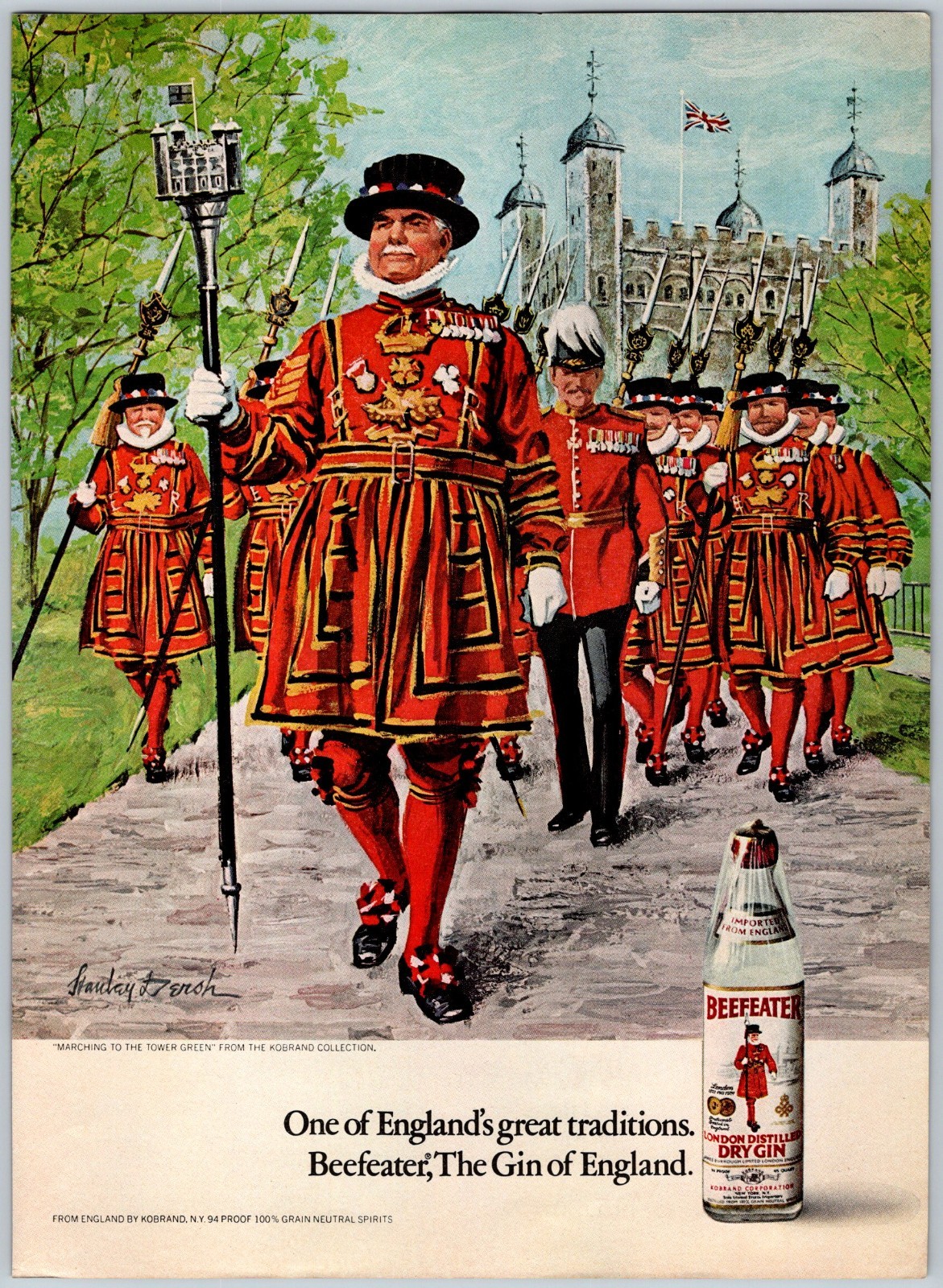 1972 MARCHING TO THE TOWER GREEN BEEFEATER GIN 8″X11″ Magazine Ad 1970’s M743