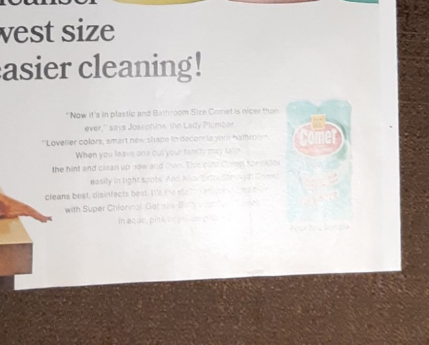 1966 COMET CLEANSER Magazine AD~Pretty BATHROOM SIZE~Aqua/Pink/Yellow~JOSEPHINE