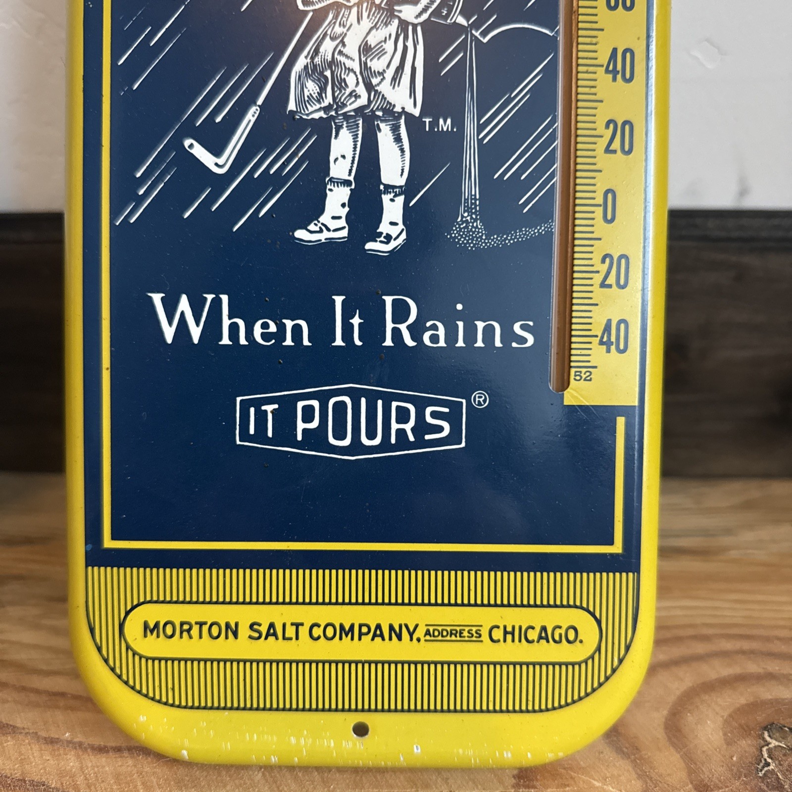 Vintage Morton Free Running Salt Metal Advertising Thermometer Sign – Works