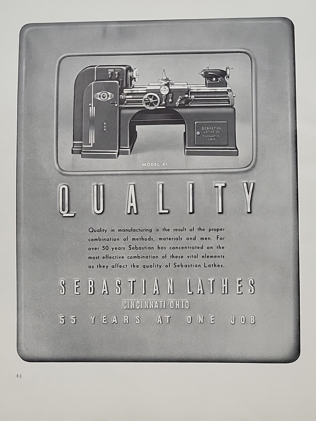 1941 Sebastian Lathes Fortune Magazine WW2 Print Ad Cincinnati Art Deco