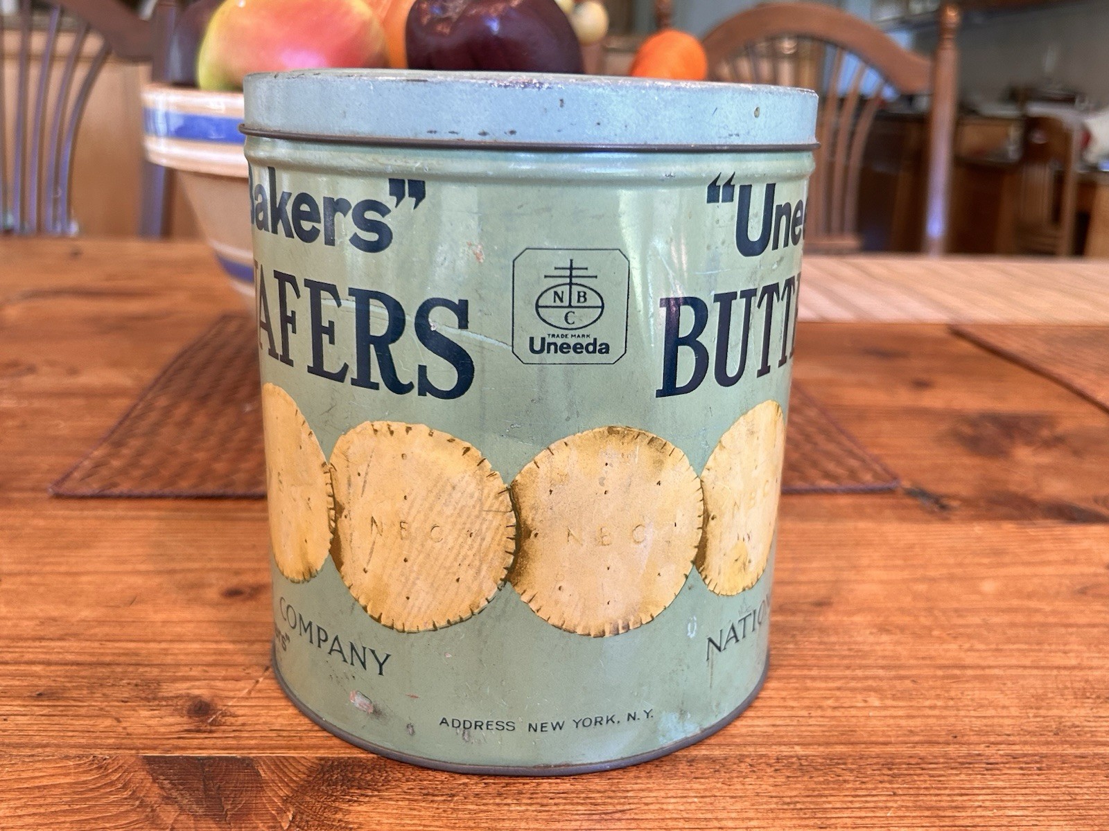Vintage UNEEDA BAKERS BUTTER WAFERS Tin Can NATIONAL BISCUIT CO NEW YORK USA