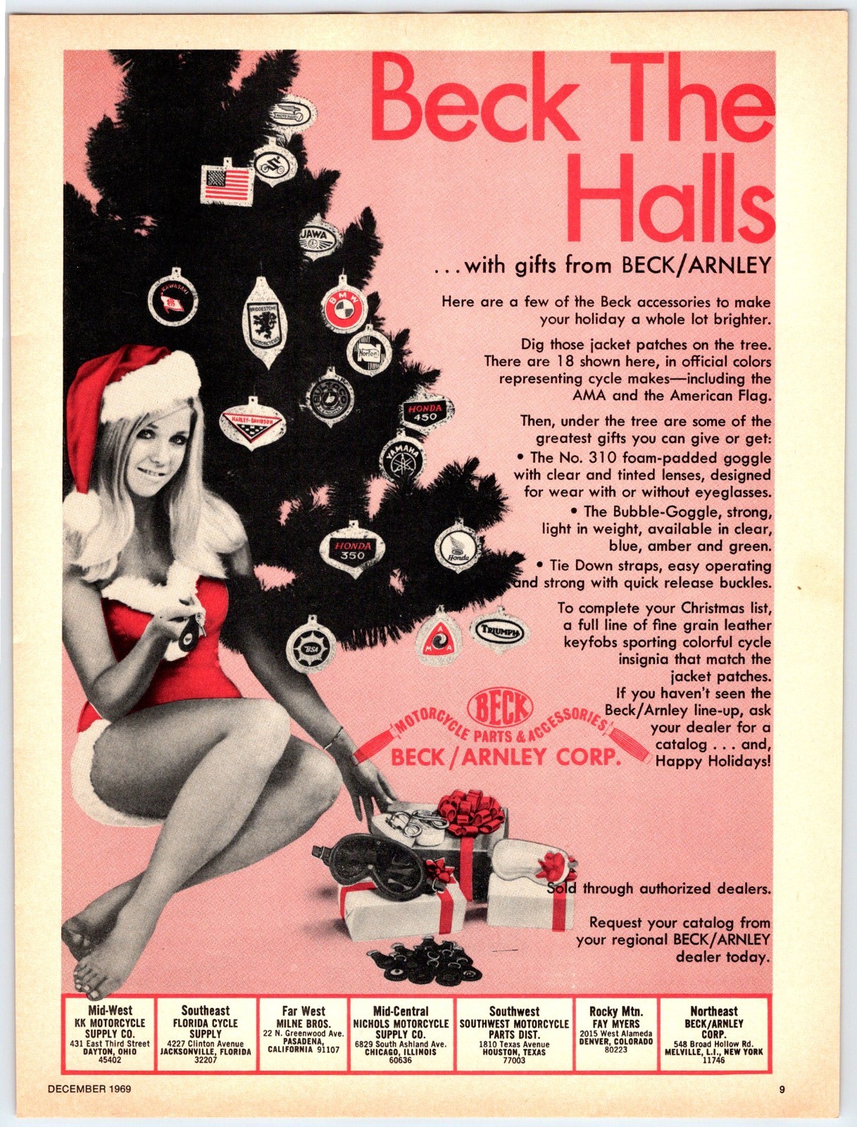 1969 PINUP GIRL CHRISTMAS BECK / ARNLEY Vintage 8″X11″ Magazine Ad 1960’s M779