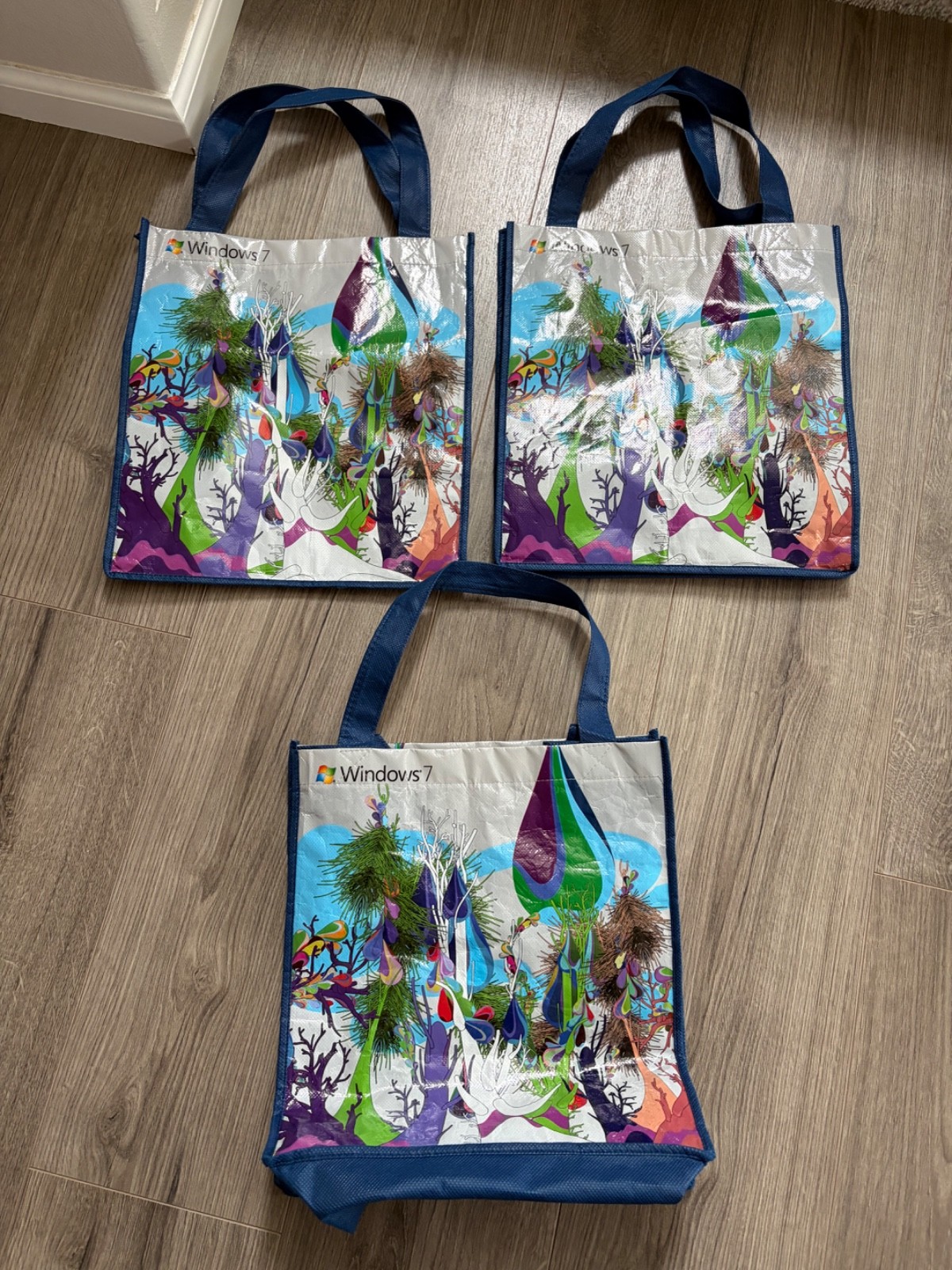 Microsoft Windows 7 Party Tote Bag W/ Handles Colorful Art RARE 2009 – Lot of 3