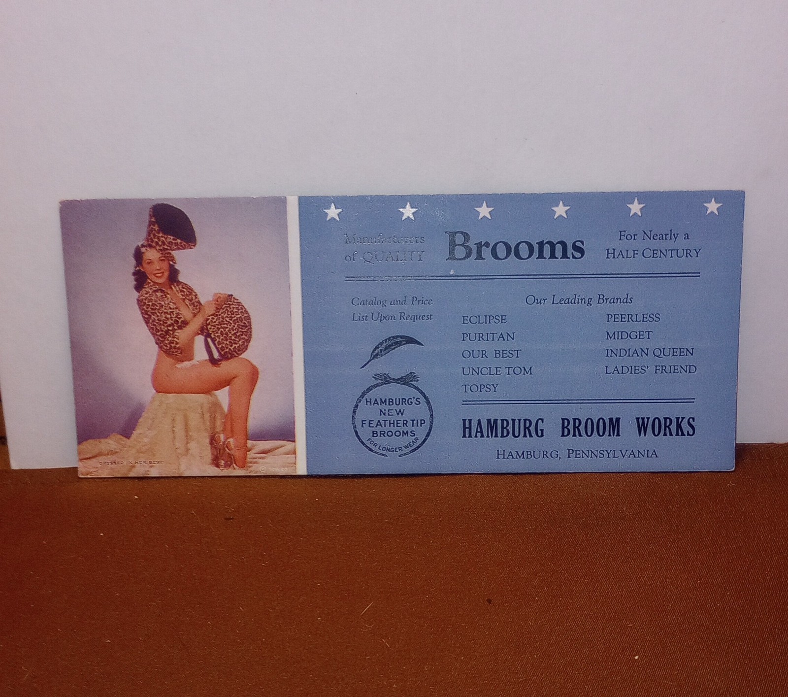 Vintage 1940s-50s Hamburg Broom Works “Dressed in Her Best” Unused Inkblot Pinup