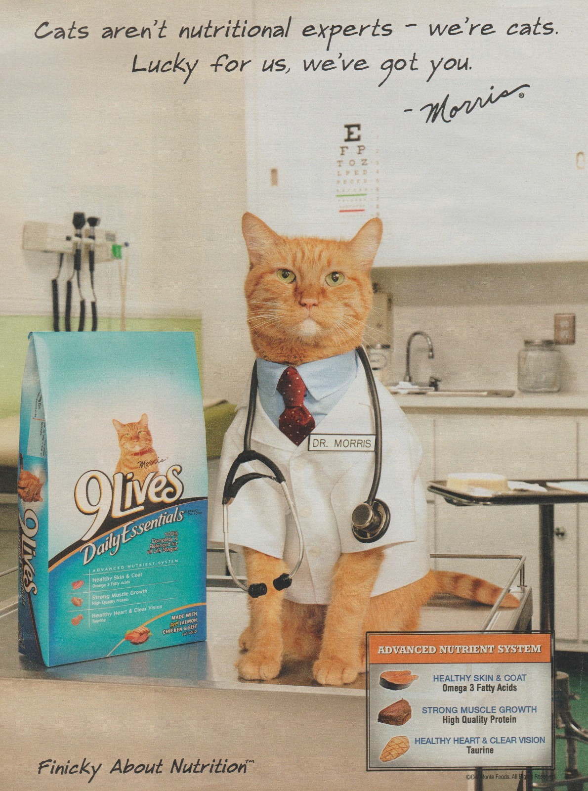 2009 – 9 Lives Cat Food – Morris As Doctor “Nutritional Experts” -Print Ad Photo