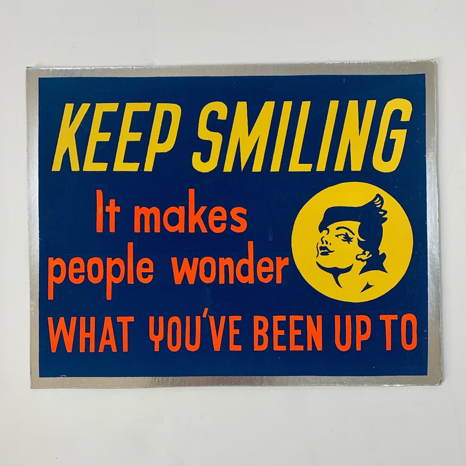 Vintage Original Sign Keep Smiling” Handmade 11×14″ Cardstock Blue Yellow Red