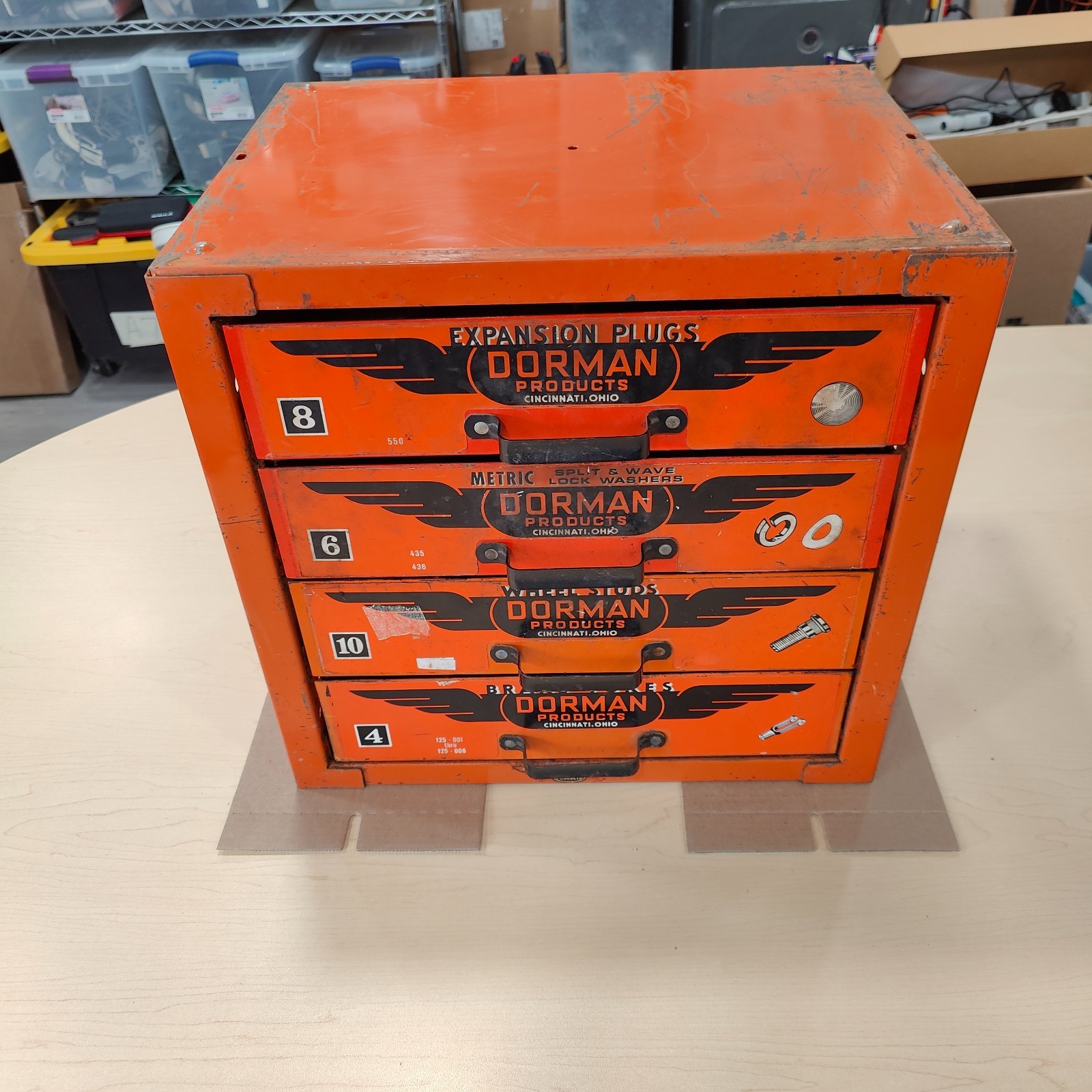 Vintage Dorman Auto Parts Bin 4 Drawer Cabinet Counter Tool Organizer Industrial