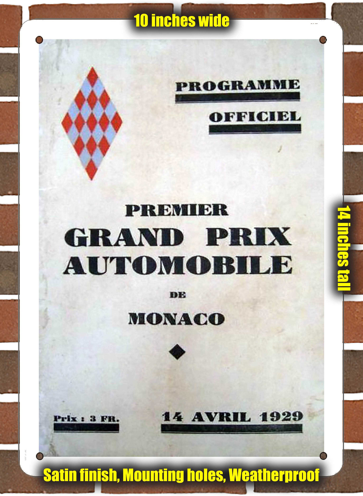 Metal Sign – 1929 Monaco Racing Program – 10×14 inches