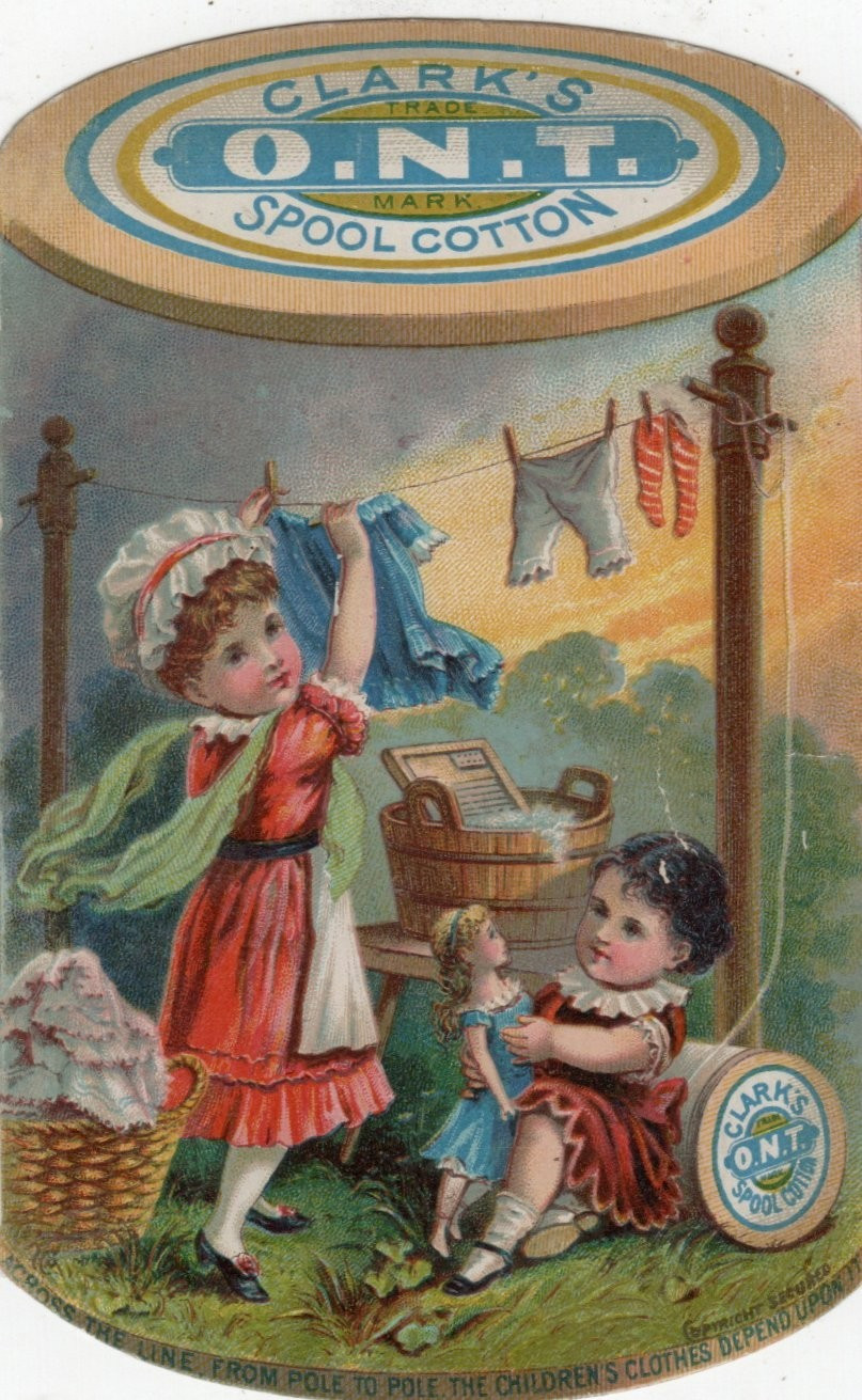 1890s Clark’s ONT Spool Cotton Thread Victorian Dollys Wash Trade Card Die Cut