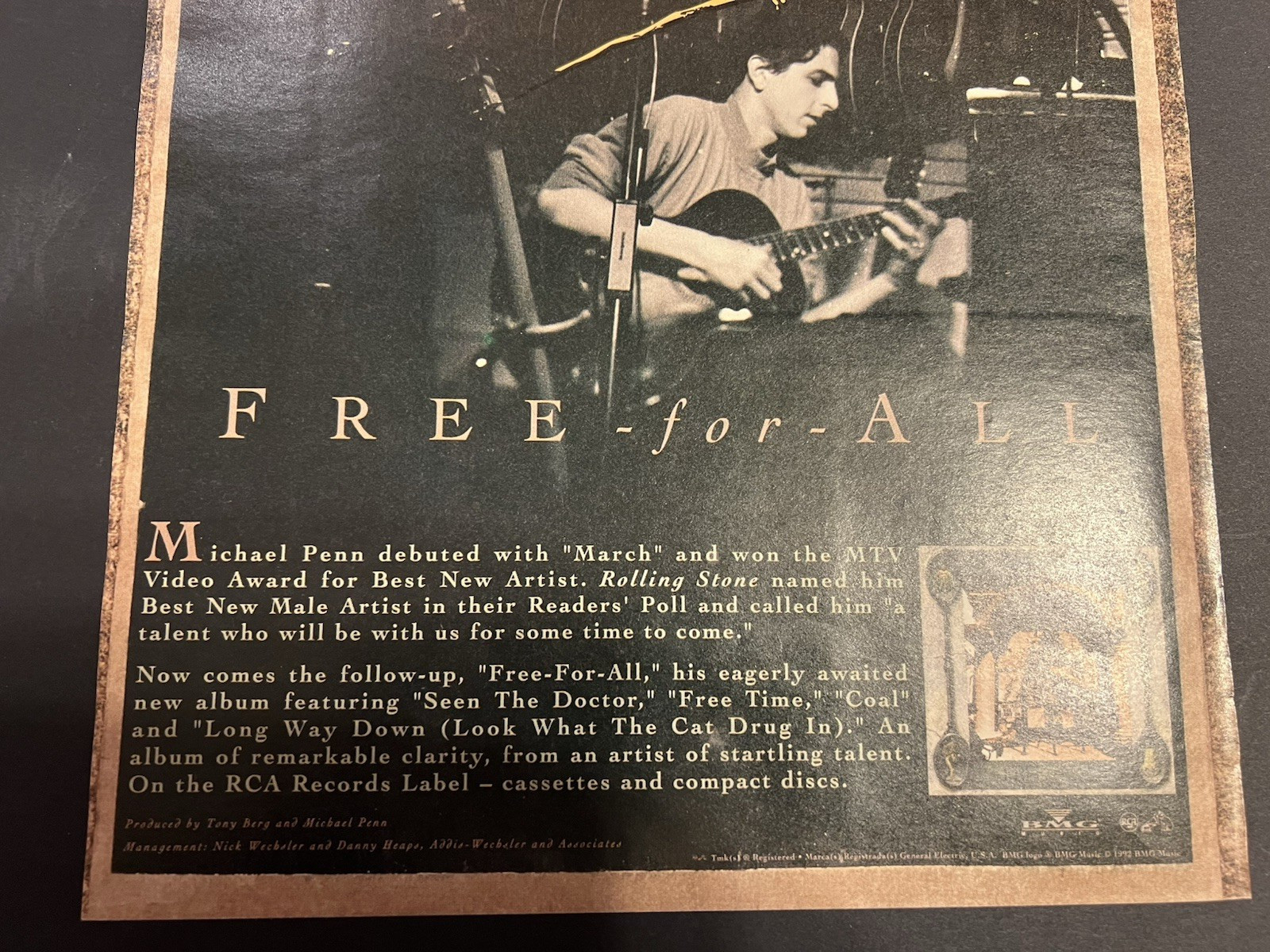 Vtg 1990s AD-Michaels Penn Free-for-All-Album Promo-The Talent Endures