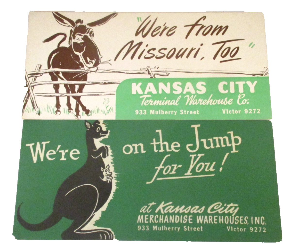 2 Vintage KANSAS CITY TERMINAL MERCHANDISE WEARHOUSE Advertising INK BLOTTERS