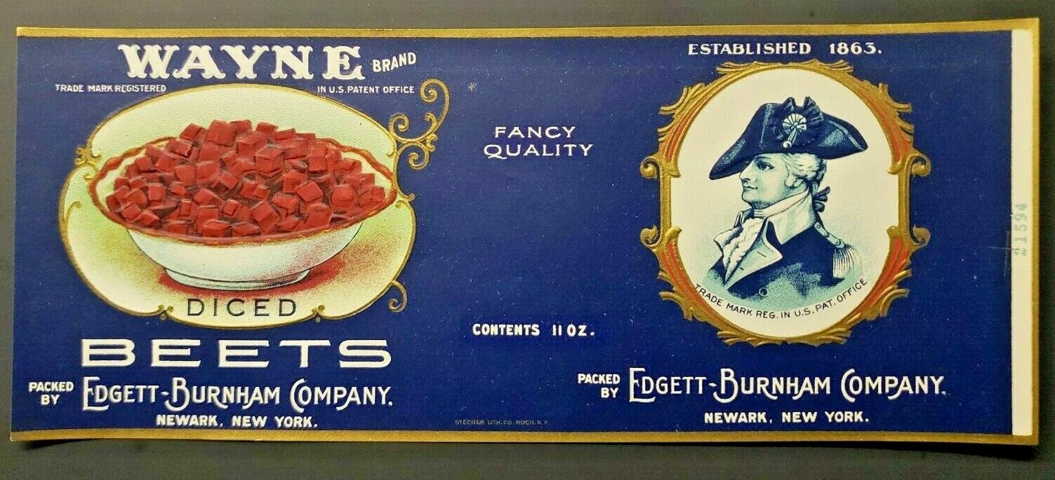 Vintage Wayne Brand Red Beets Edgett Burnham Co New York 1940s Can Label Z2