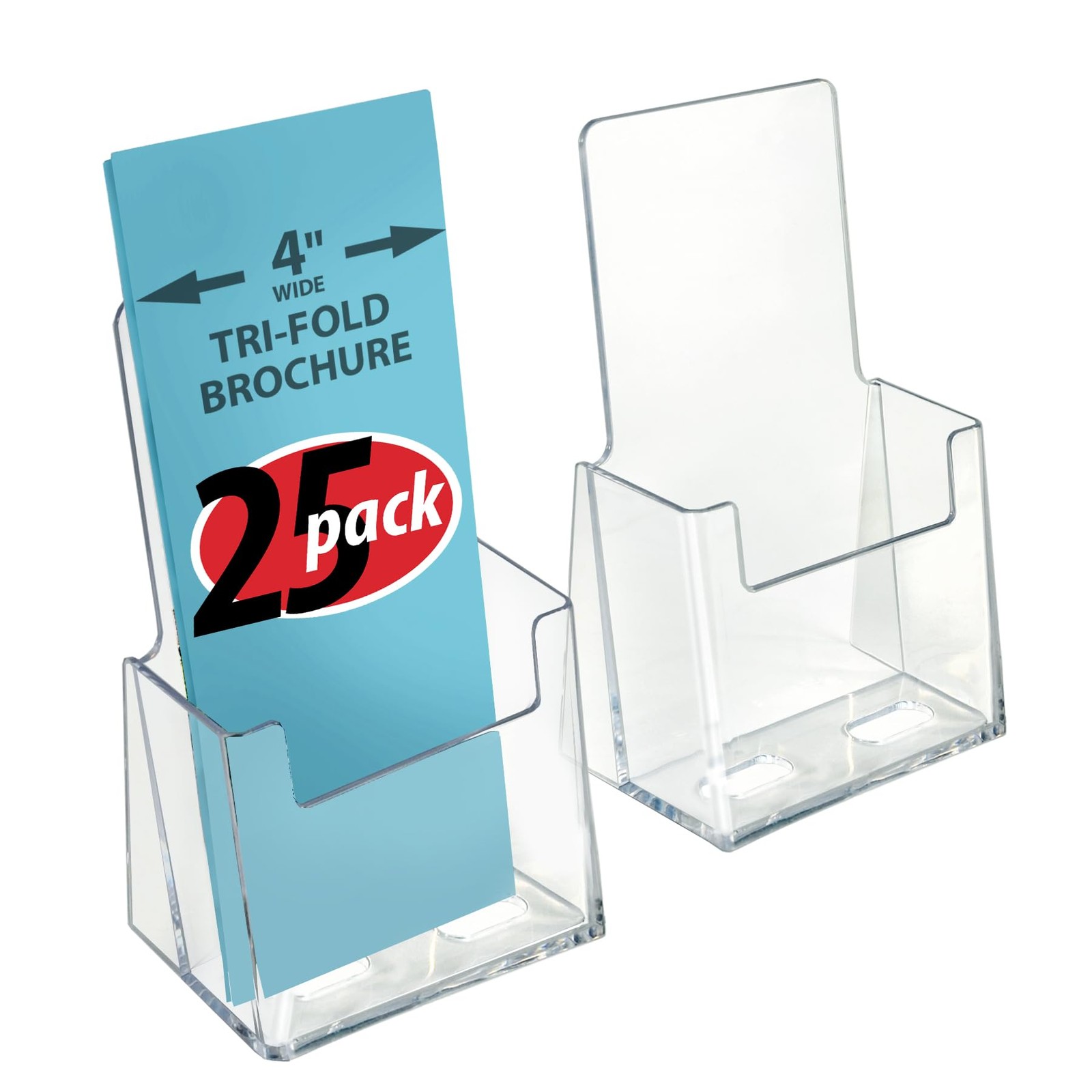 Azar Displays 252012-25PK Acrylic Trifold Brochure Holder Plastic 25pk, Clear