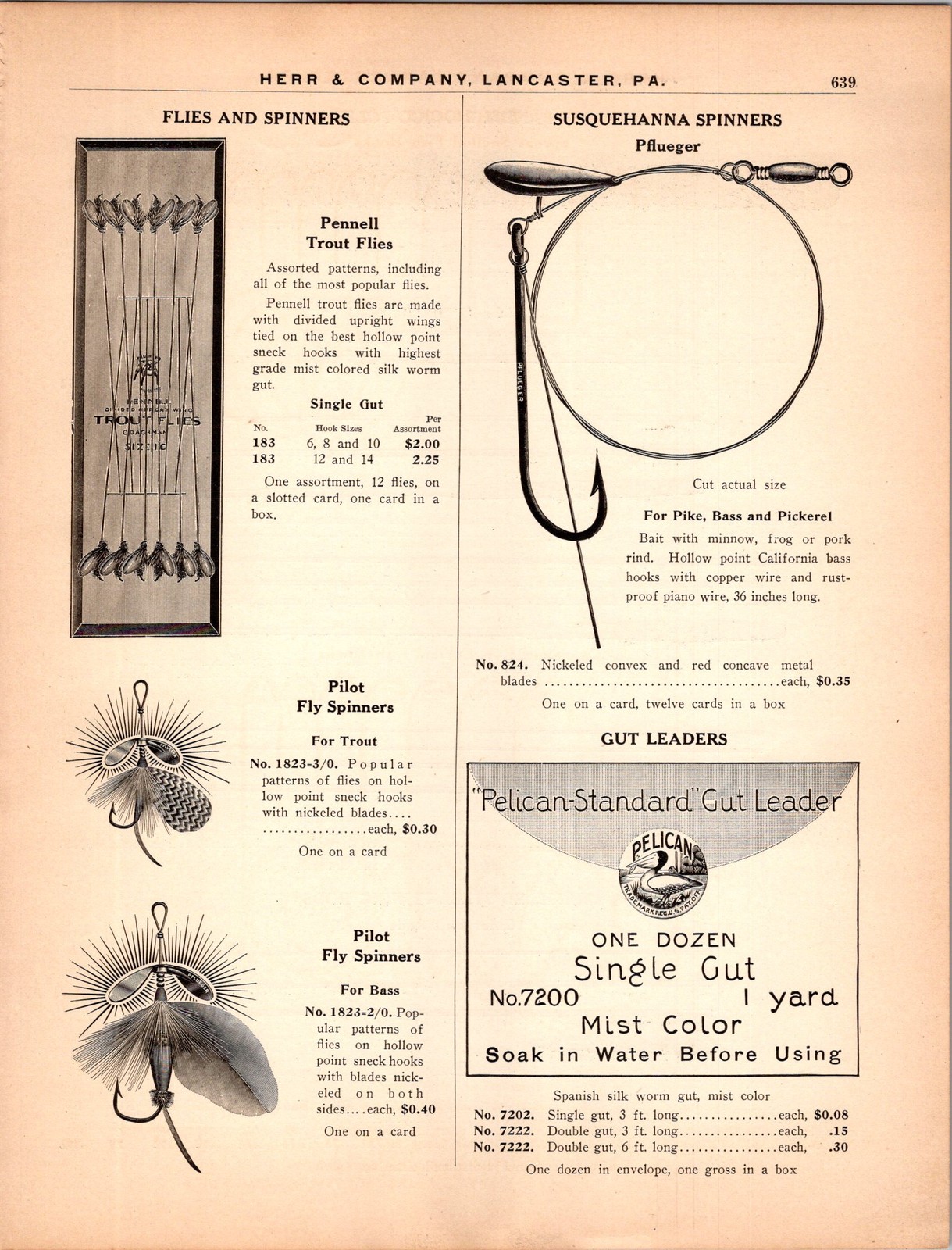 1910s Herr & Company Lancaster PA Fishing Tackle Catalog Ad Print Pflueger
