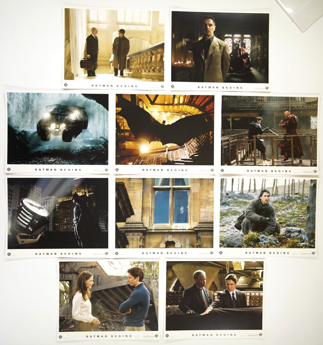 BATMAN BEGINS Compl. Orig Lot Set of 10 14×11” Movie Lobby Cards 2005 BALE NOLAN