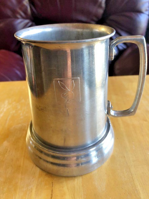 Vintage 1970s Playboy Club Aluminum Beer Tankard Logo Both Sides/Clear Bottom/EX