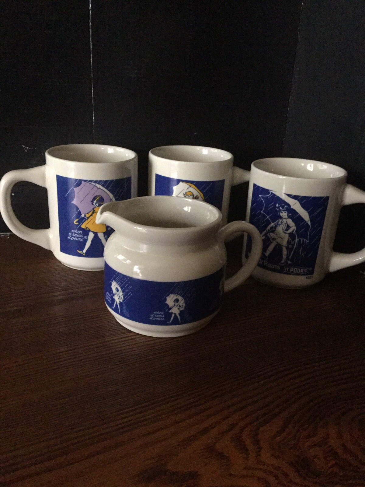 Morton Salt Set Of 3 Mugs & Matching Creamer Iconic Advertising Imagery