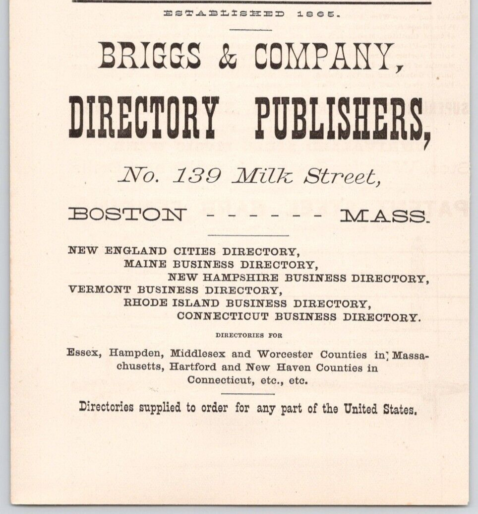 1881 Briggs & Company Directory Publishers BOSTON MA 4.5″ Print Ad