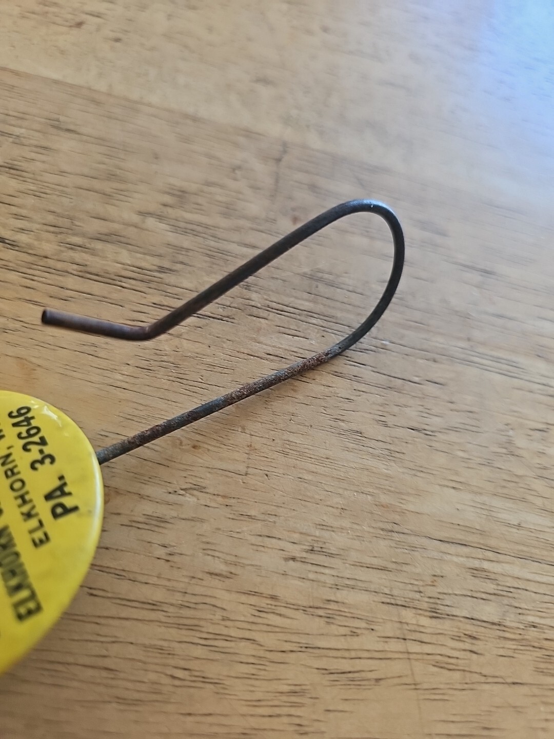 Old Advertising Receipt Hook Bill Holder, Elko Products. Elkhorn Wis. PA. 3-2646