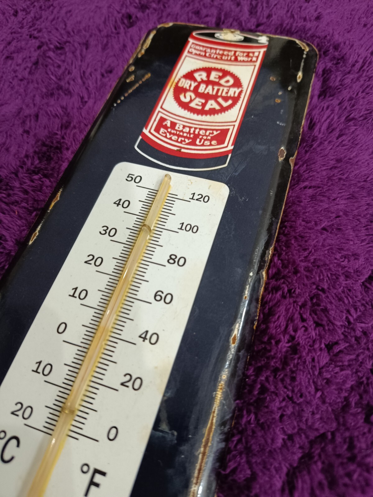 Vintage Red Seal Dry Battery Thermometer merchandise Sign Non Porcelain