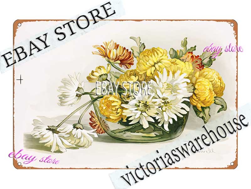 1860s Chrysanthemum Floral Prints Botanical Art Louis Prang Tin Sign living room