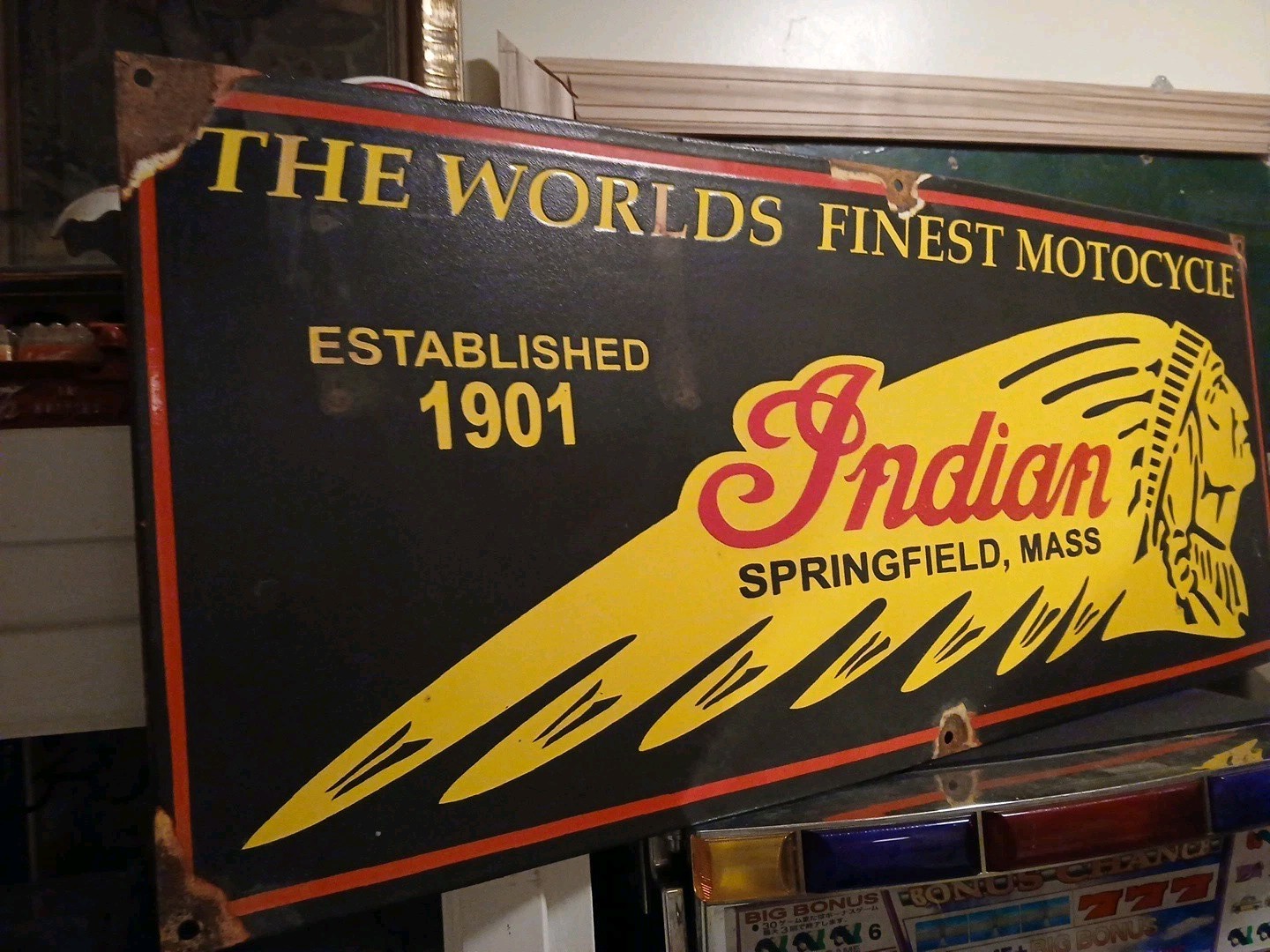 Large Vtg Indian Motorcycle 3ft Porcelain Sign Rare Chief Biker Parts Dealer