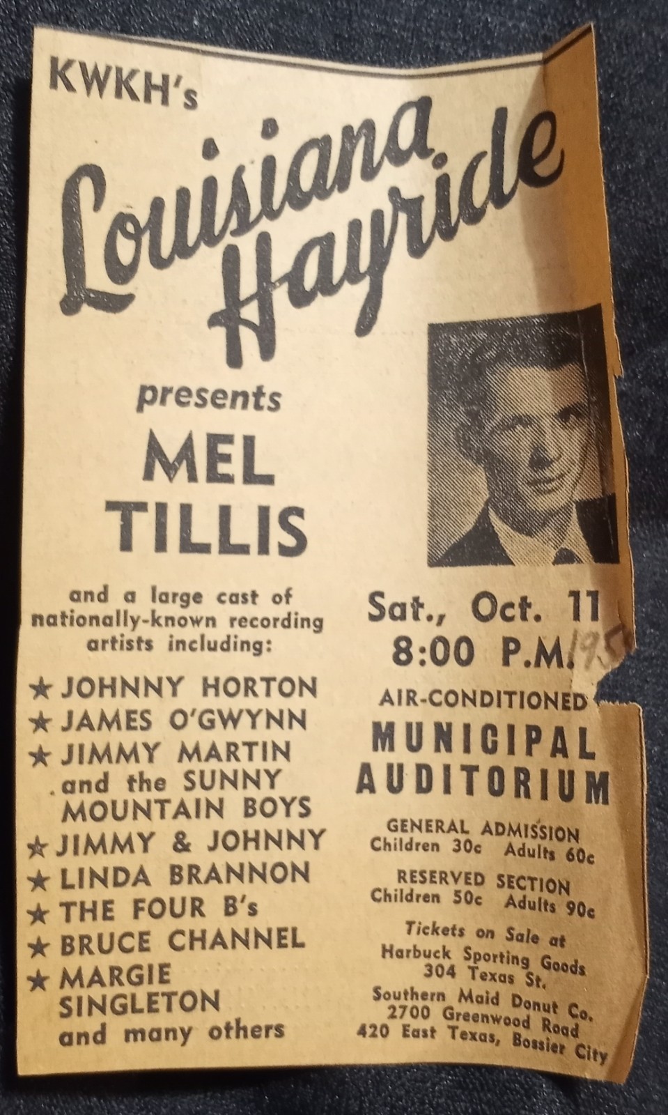 Vintage (2) 1958 KWKH Louisiana Hayride Ads Ray Price Mel Tillis Shreveport LA