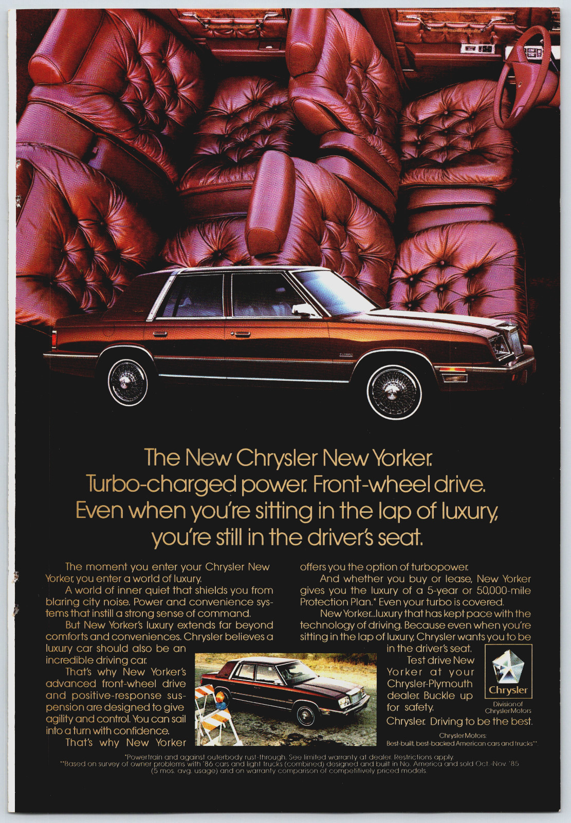 1986 Vintage Print Advertisement Chrysler New Yorker Burgundy Luxury Sedan