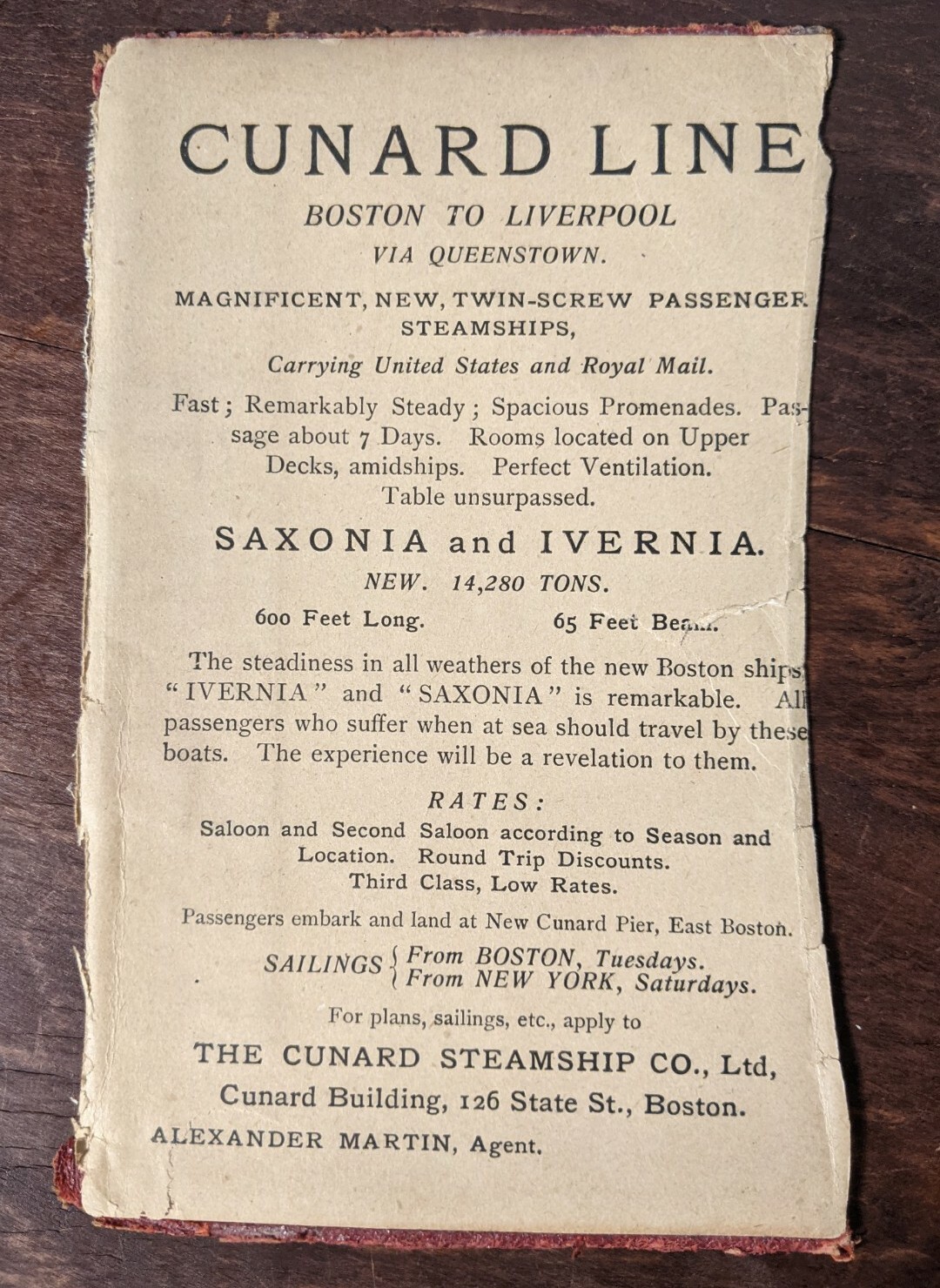 1903 Cunard Line Steamship ad Tourism, Travel, Ships, Boston to Liverpool