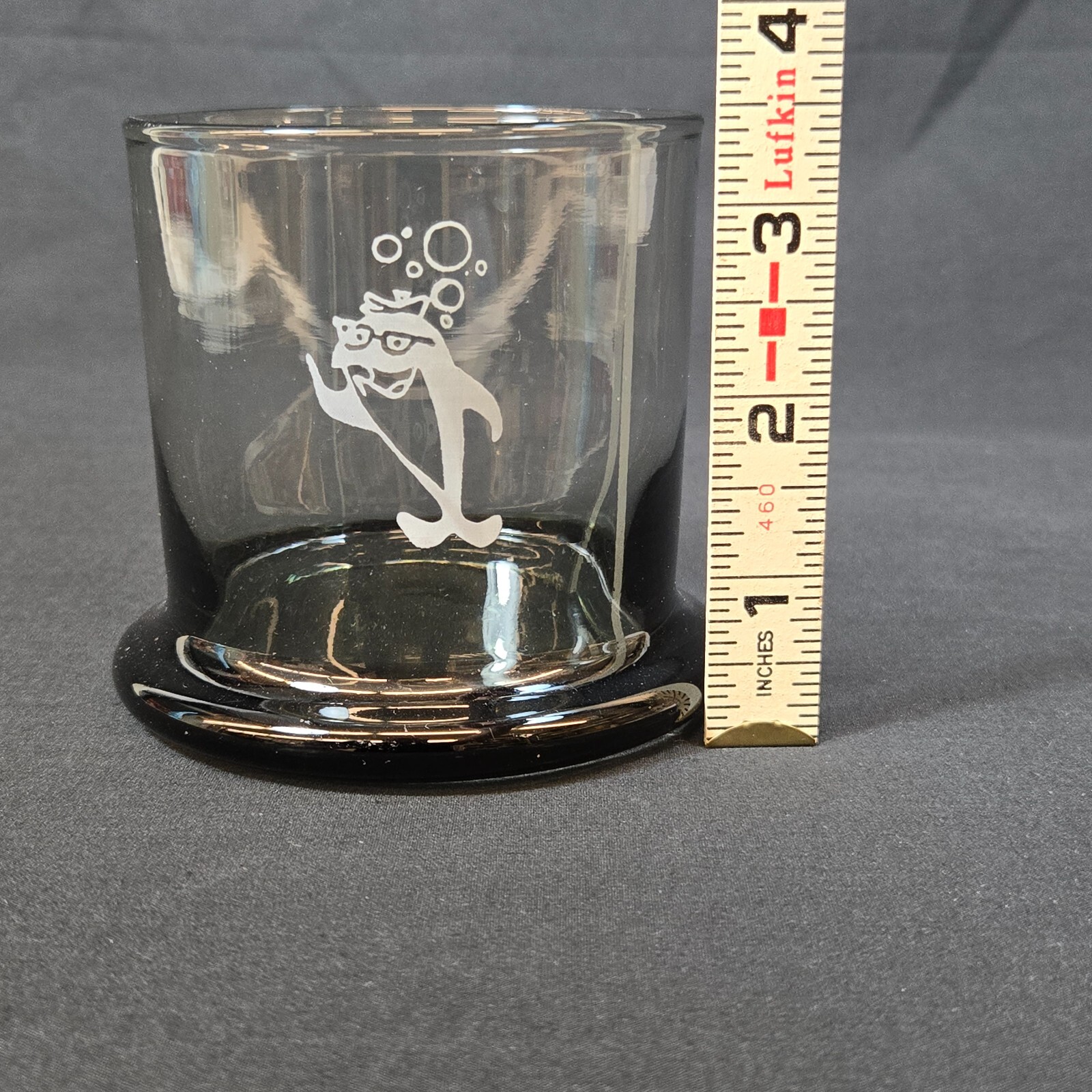 VTG Charlie the Tuna Glass Cup Smoky Black Promo Starkist 1960s Mascot Tumbler