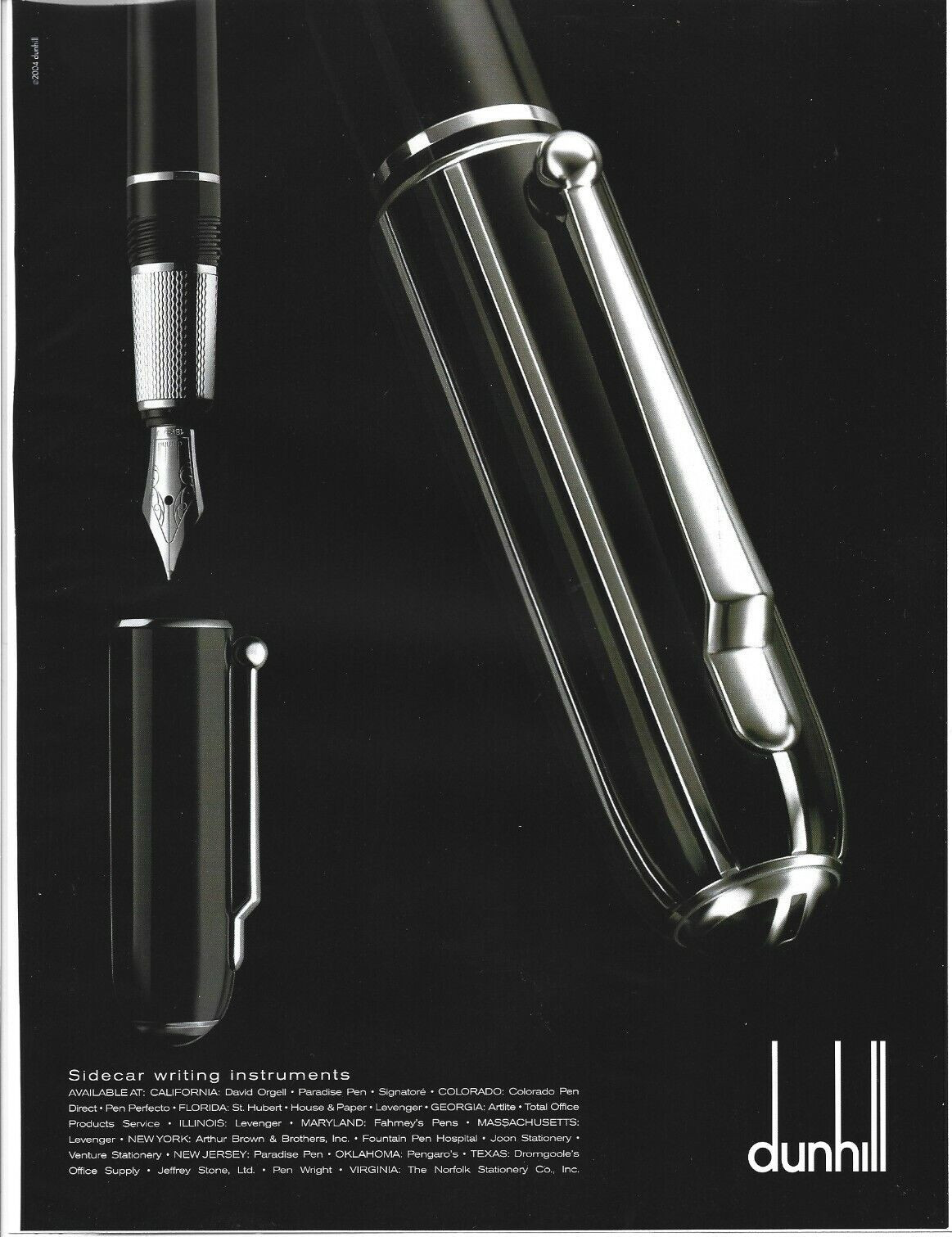 Dunhill Sidecar Writing Instruments Print Ad, Dunhill Writing Pens Print Ad