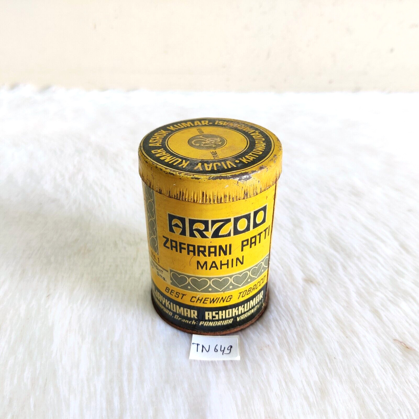 Vintage Arzoo Zafrani Patti Tobacco Snuff Advertising Tin Box Decorative TN649