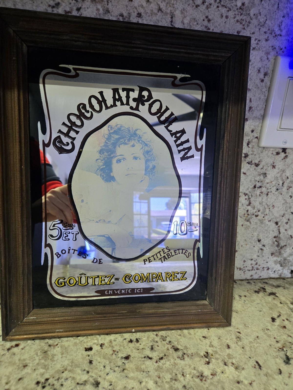 Chocolat Poulain Advertising Mirror Sign French Vintage Brown Black White Yellow