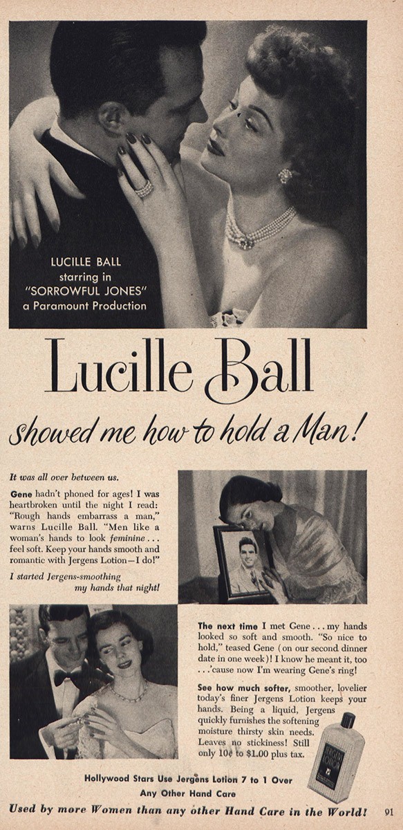 1950 Jergens Lotion: Lucille Ball Vintage Print Ad