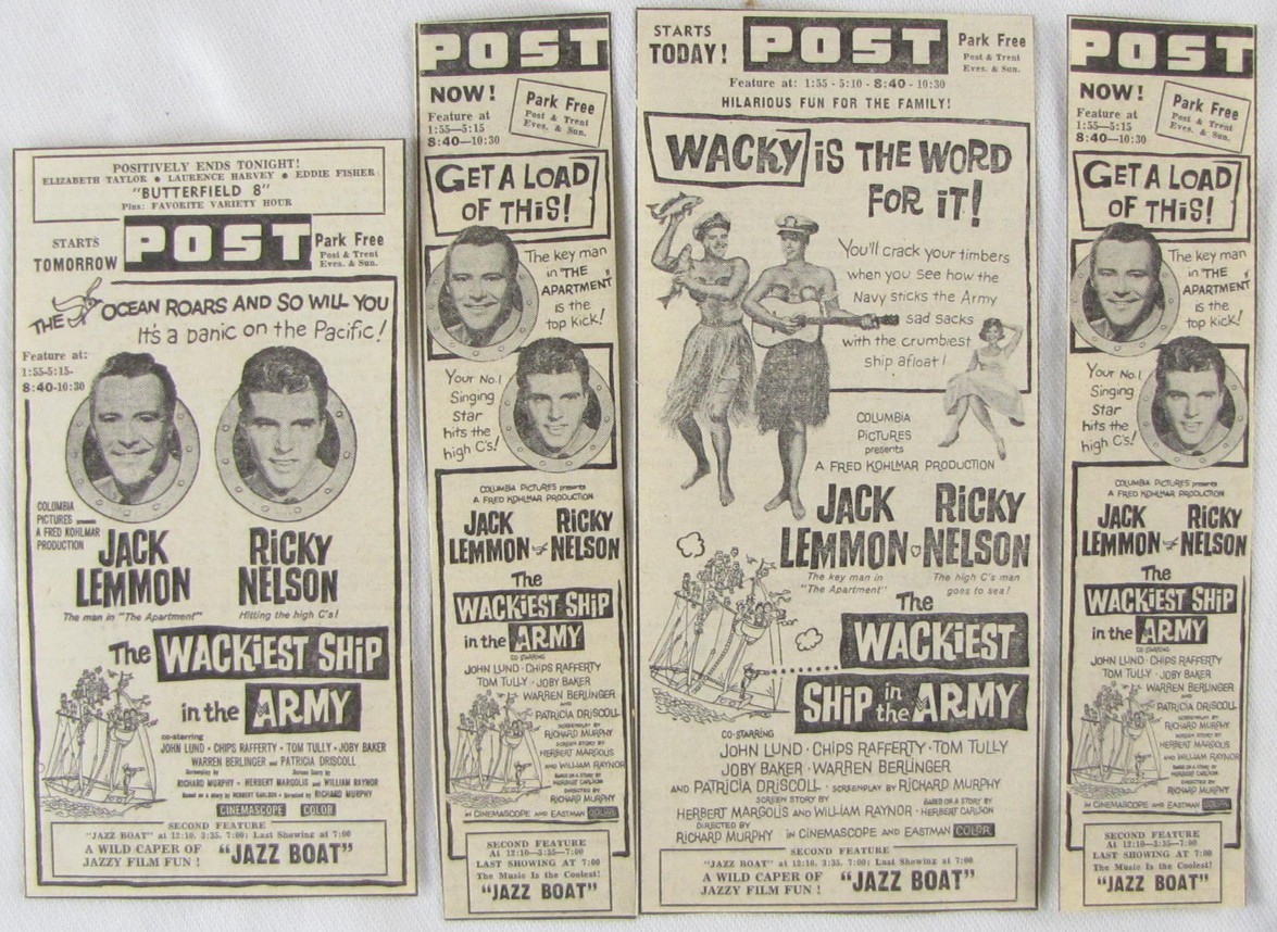 Vintage 1961 WACKIEST SHIP IN THE ARMY Ricky Nelson Movie Newspaper Print Ads