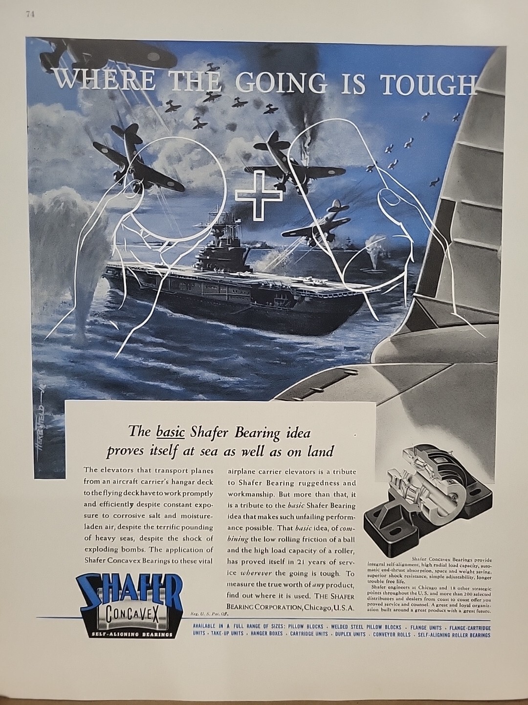 1942 Shafer Bearing Corporation Fortune WW2 Print Ad Q4 Battleship Bomber Planes