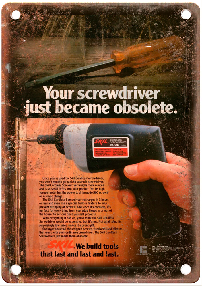 Vintage 1984 SKIL Cordless Screwdriver Ad Reproduction Metal Sign Z380