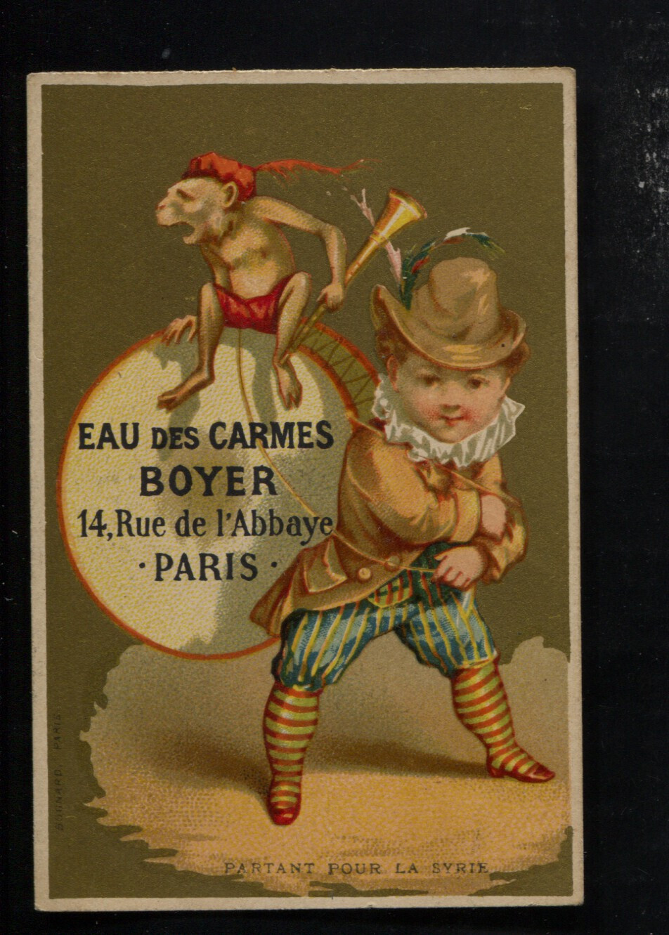 Rare Vintage Chromo Card Eau Des Carmes Boyer 1877 Paris Partant Pour La Syrie