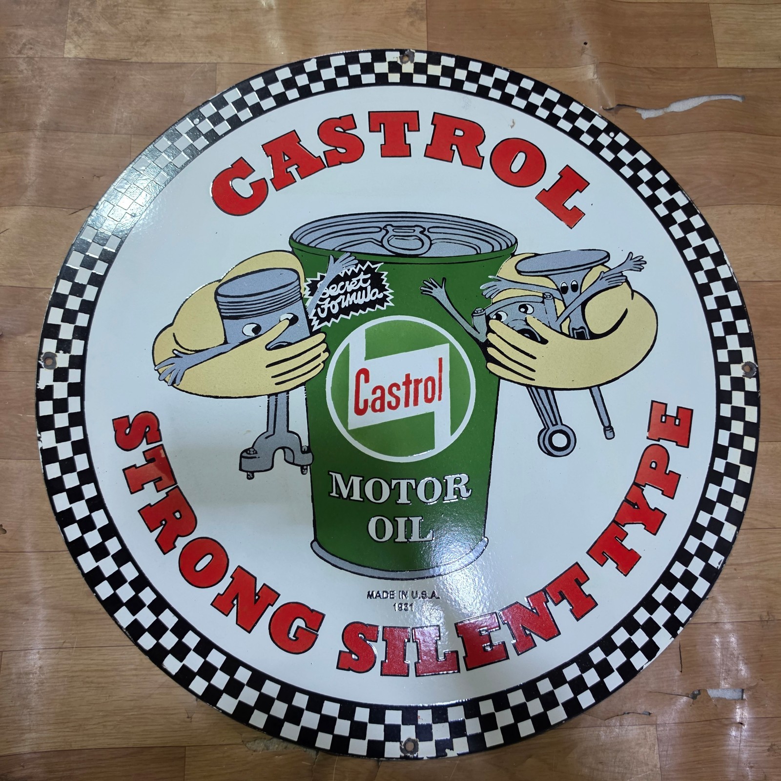 CASTROL MOTOR OIL PORCELAIN ENAMEL SIGN 29 X 29 INCHES