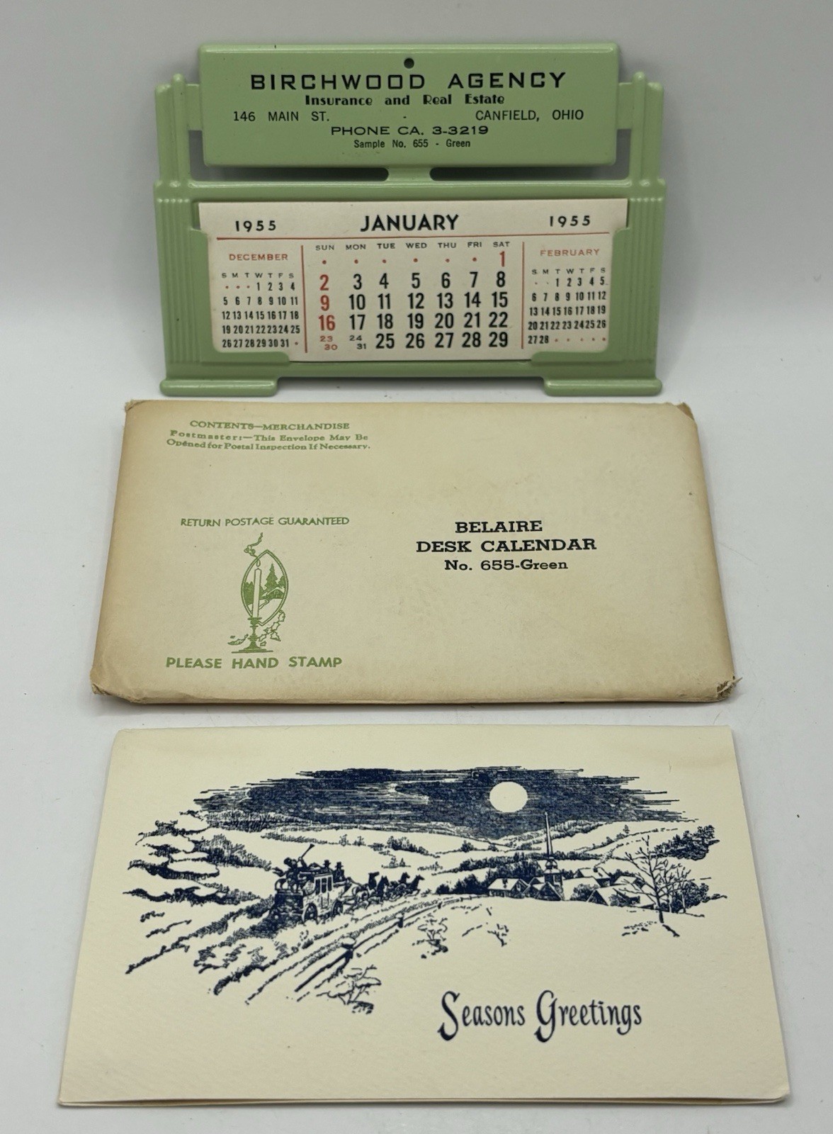 Vintage 1955 Birchwood Insurance Canfield, OH. Advertising Souvenir Tin Calendar