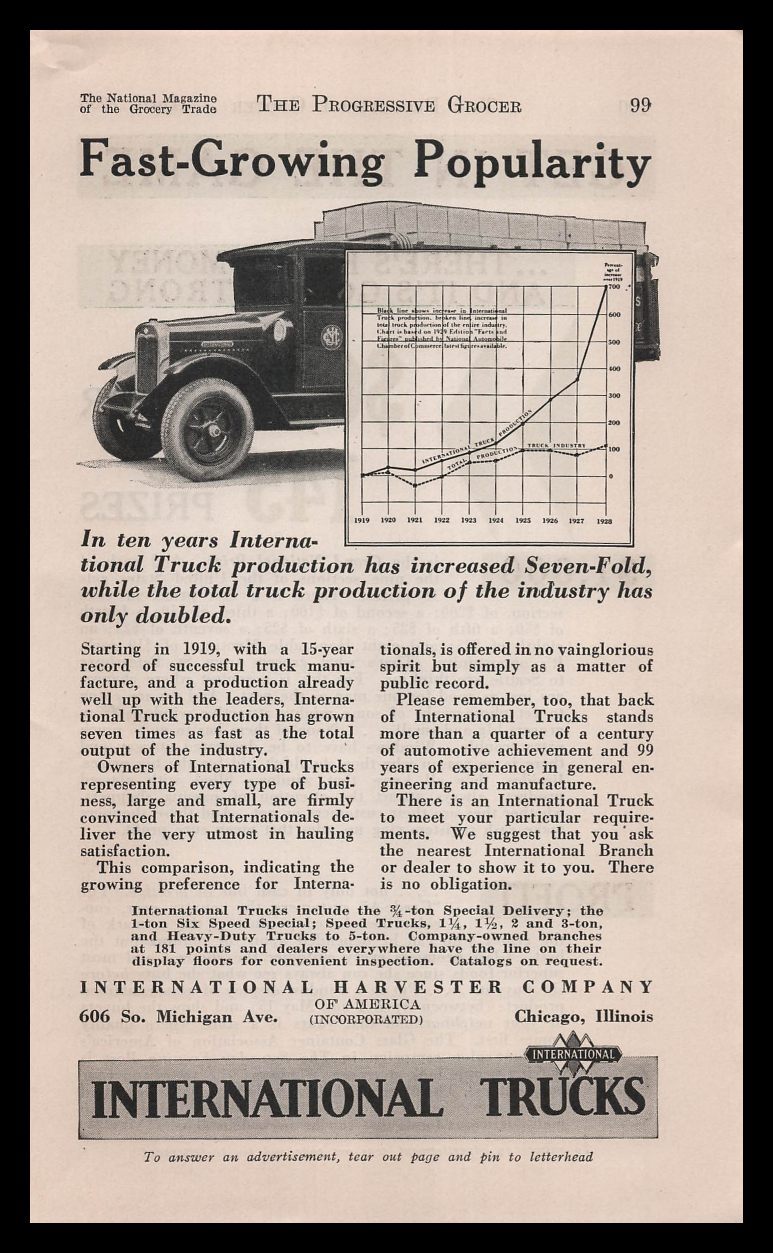 1930 International Harvester Special Delivery Truck Sales Chart Vintage Print Ad
