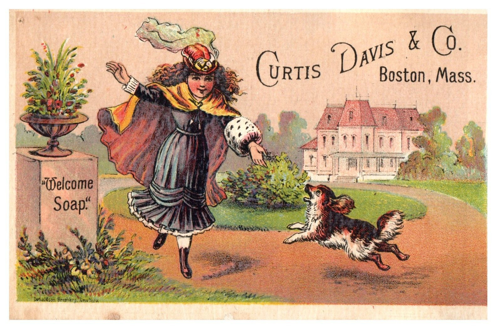 1880s Curtis Davis & Co. Welcome Soap Cute Dogs Peacock Set Of 4 F134