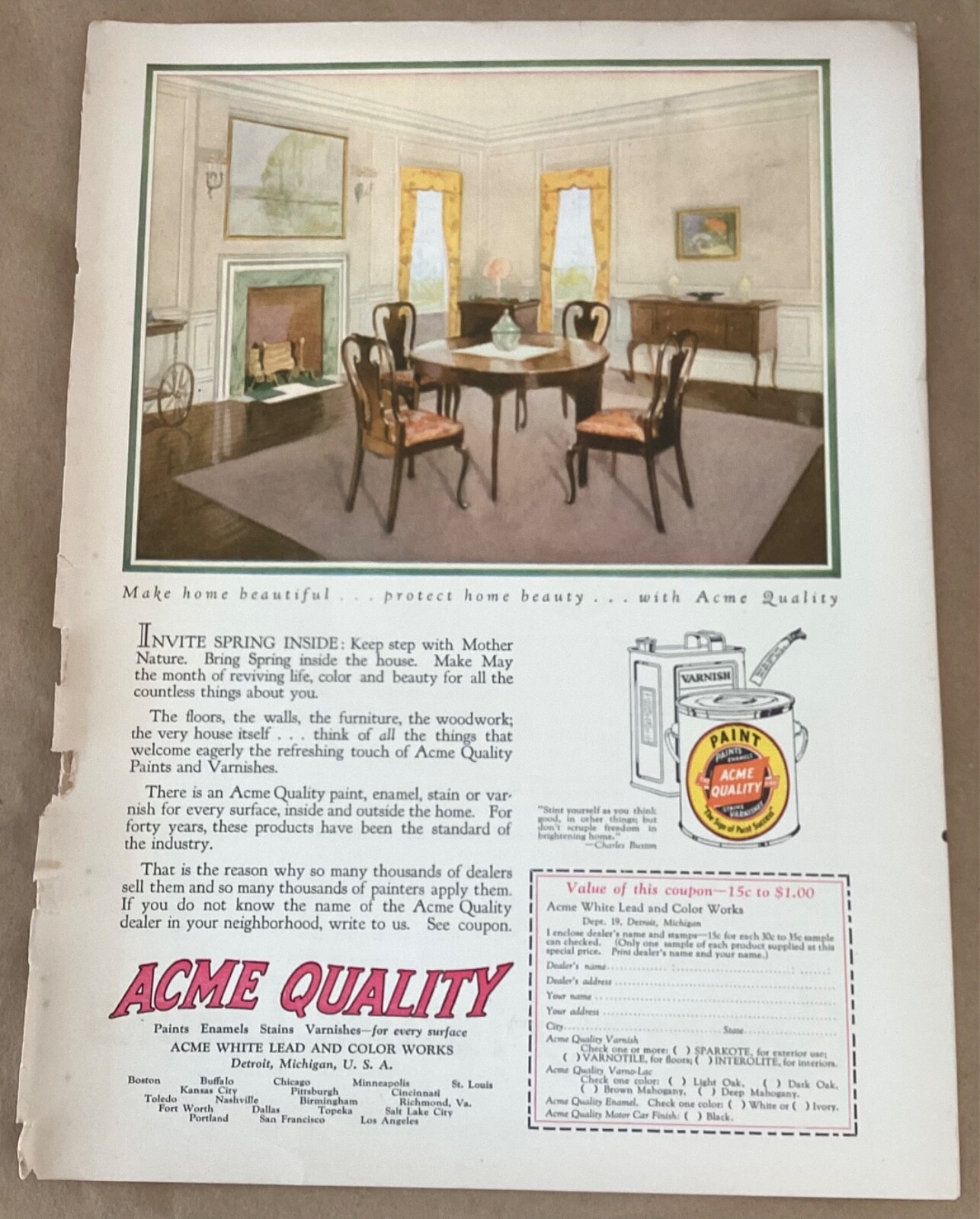 Acme Quality Paints print ad 1924 vintage illustration art 1920s home decor 20s