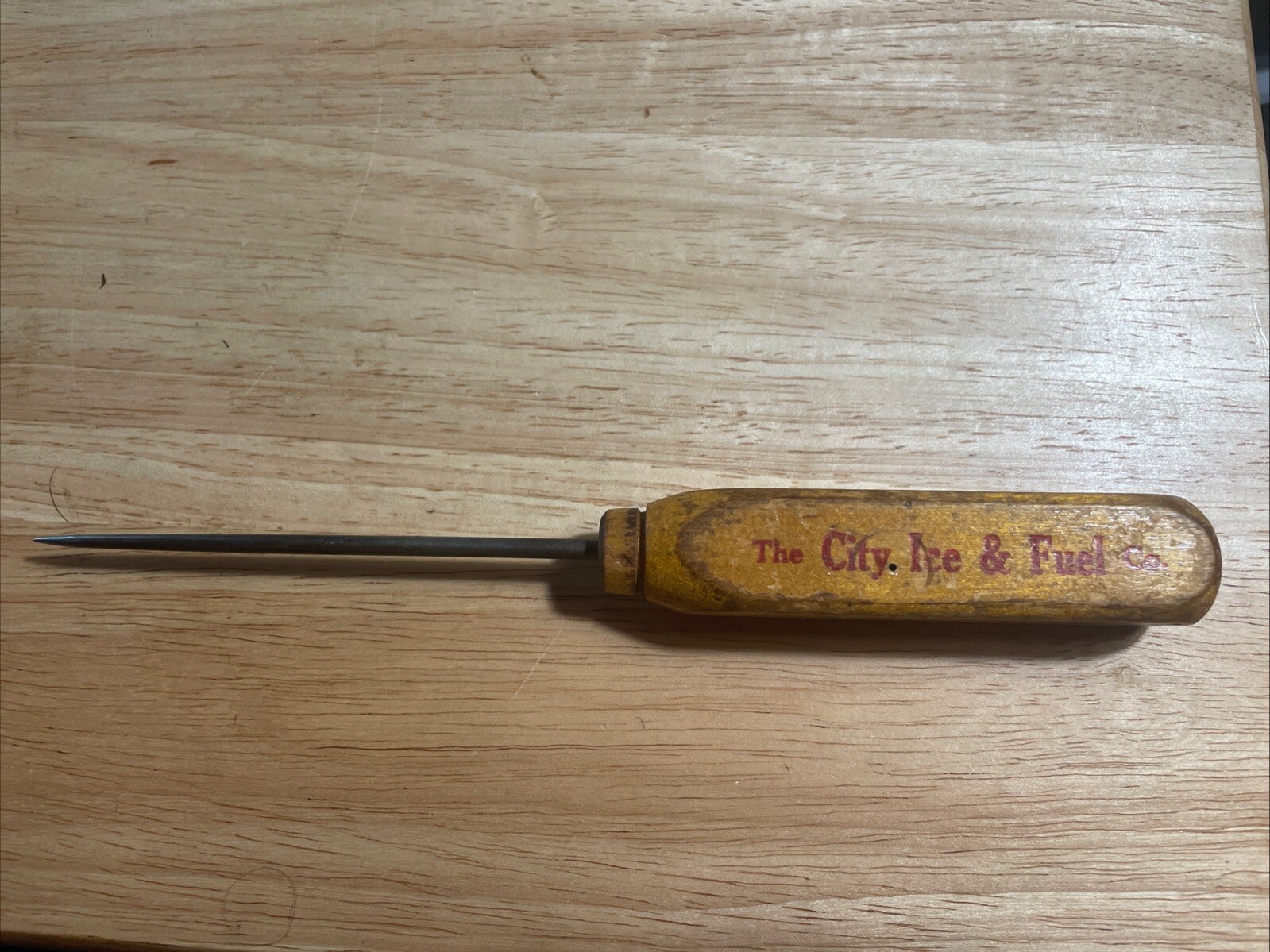Vintage Advertising Ice Pick Advertising The City Ice & Fuel Co. 8” In Length.