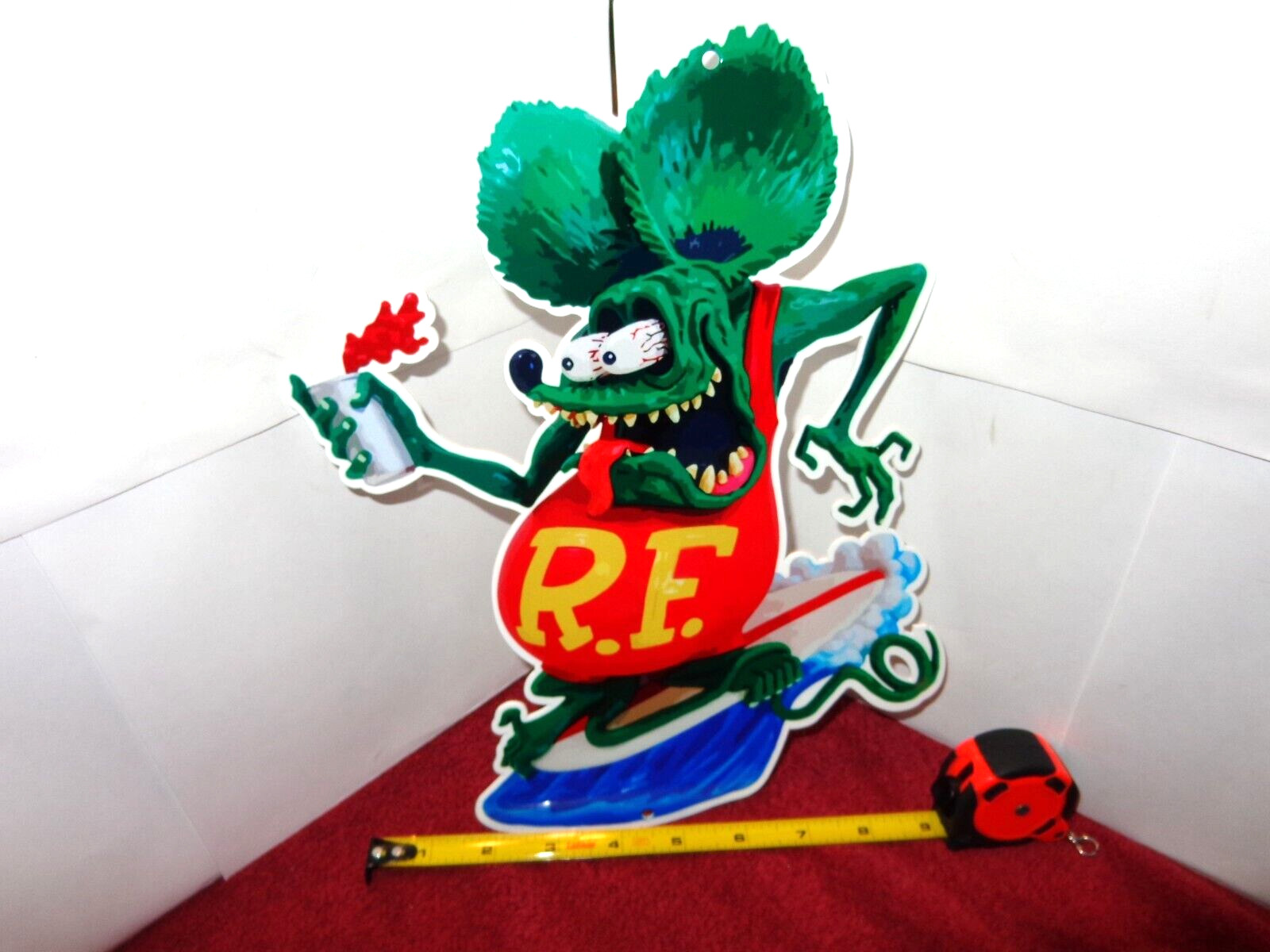 VINTAGE RATFINK SURFING W/ RED SODA 12″ METAL RAT FINK GASOLINE OIL ED ROTH SIGN